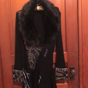 Gorgeous faux fur collared long sweater . NWOT